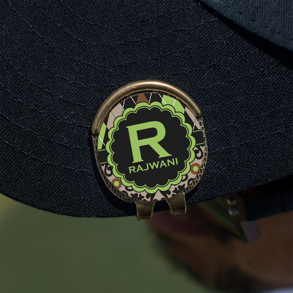 Argyle & Moroccan Mosaic Golf Ball Marker Hat Clip - Gold - On Hat