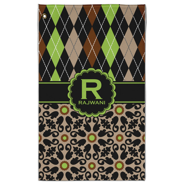 Custom Argyle & Moroccan Mosaic Golf Towel - Poly-Cotton Blend - Large w/ Name and Initial