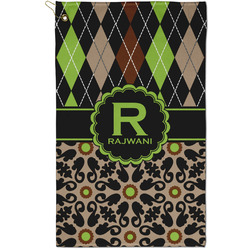 Argyle & Moroccan Mosaic Golf Towel - Poly-Cotton Blend - Small w/ Name and Initial