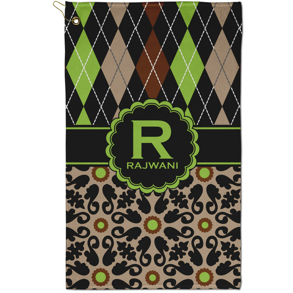 Custom Argyle & Moroccan Mosaic Golf Towel - Poly-Cotton Blend - Small w/ Name and Initial