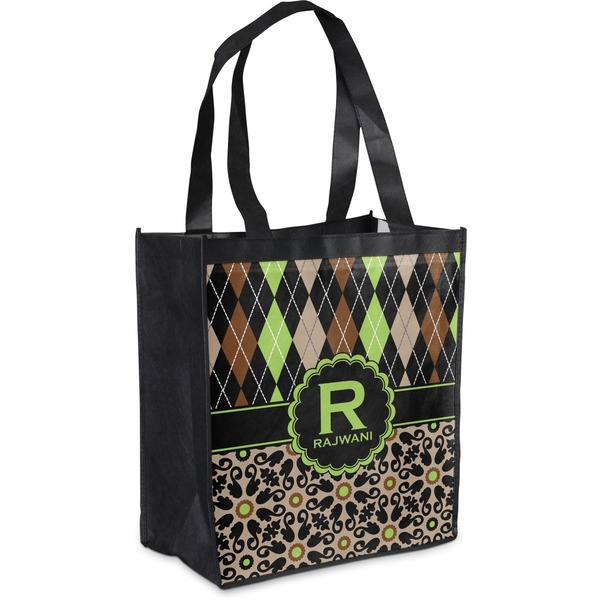Custom Argyle & Moroccan Mosaic Grocery Bag (Personalized)