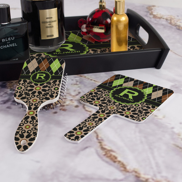 Argyle & Moroccan Mosaic Hair Brush and Hand Mirror - Bathroom Scene