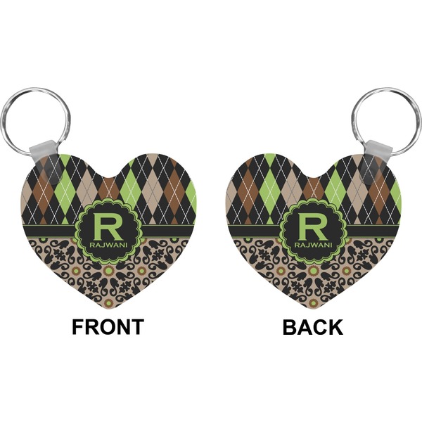 Argyle & Moroccan Mosaic Heart Keychain (Front + Back)