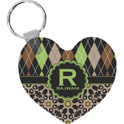 Argyle & Moroccan Mosaic Heart Plastic Keychain w/ Name and Initial
