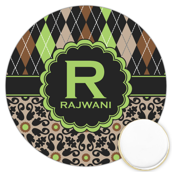 Custom Argyle & Moroccan Mosaic Printed Cookie Topper - 3.25" (Personalized)