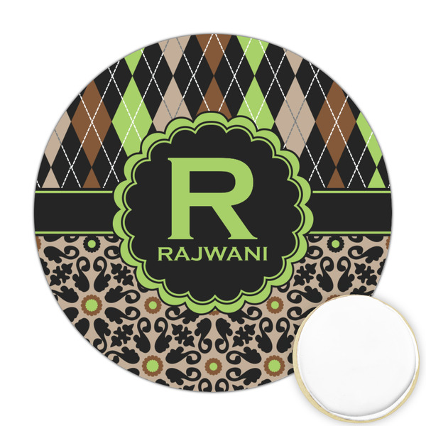 Custom Argyle & Moroccan Mosaic Printed Cookie Topper - Round (Personalized)