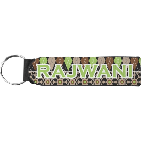 Custom Argyle & Moroccan Mosaic Neoprene Keychain Fob (Personalized)