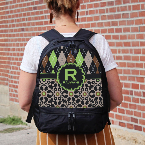 Argyle & Moroccan Mosaic Large Backpack - Black - On Back