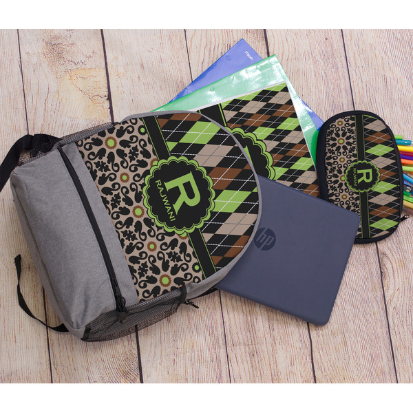 Argyle & Moroccan Mosaic Large Backpack - Gray - With Stuff