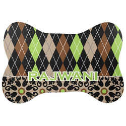 Argyle & Moroccan Mosaic Bone Shaped Dog Food Mat (Large) (Personalized)