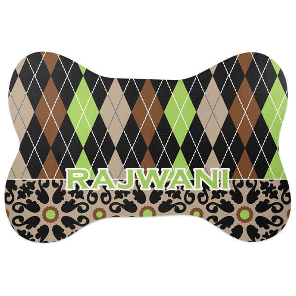 Custom Argyle & Moroccan Mosaic Bone Shaped Dog Food Mat (Personalized)
