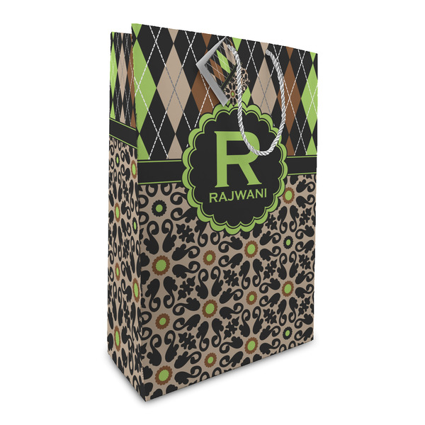 Custom Argyle & Moroccan Mosaic Large Gift Bag (Personalized)