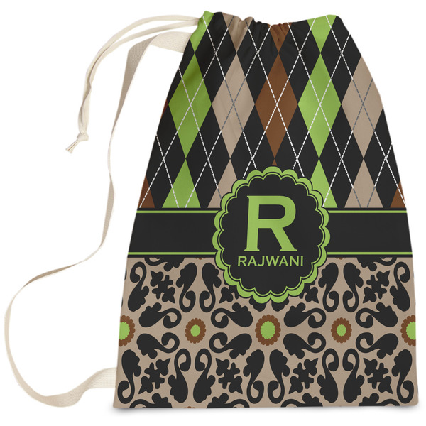 Custom Argyle & Moroccan Mosaic Laundry Bag - Large (Personalized)