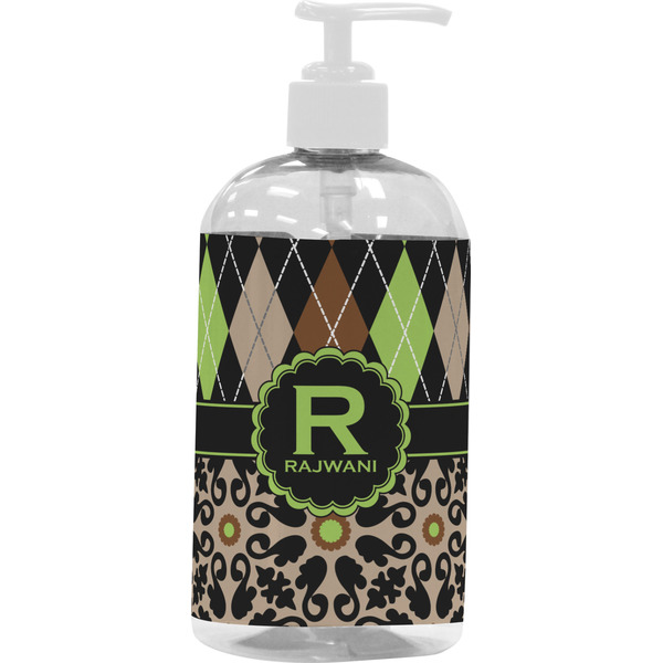 Custom Argyle & Moroccan Mosaic Plastic Soap / Lotion Dispenser (16 oz - Large - White) (Personalized)