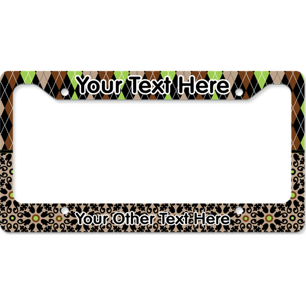 Custom Argyle & Moroccan Mosaic License Plate Frame - Style B (Personalized)