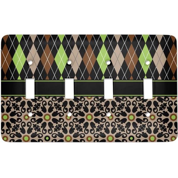 Custom Argyle & Moroccan Mosaic Light Switch Cover (4 Toggle Plate)