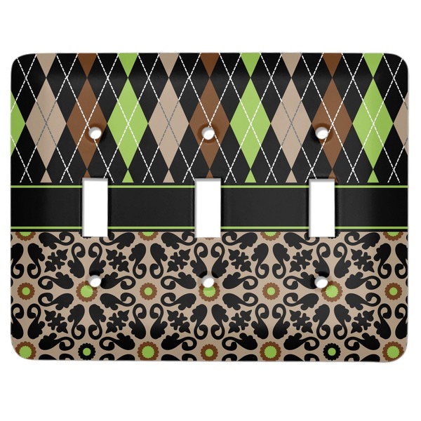 Custom Argyle & Moroccan Mosaic Light Switch Cover (3 Toggle Plate)