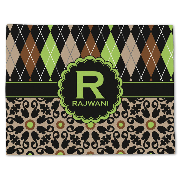 Custom Argyle & Moroccan Mosaic Single-Sided Linen Placemat - Single w/ Name and Initial