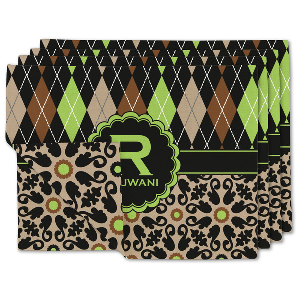 Custom Argyle & Moroccan Mosaic Linen Placemat w/ Name and Initial