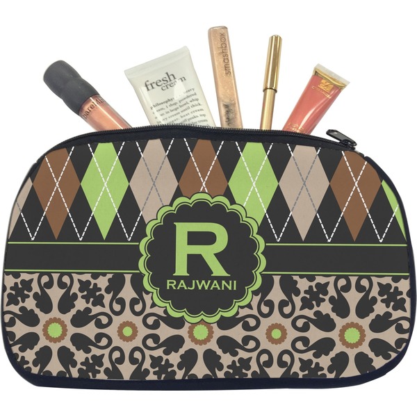 Custom Argyle & Moroccan Mosaic Makeup / Cosmetic Bag - Medium (Personalized)