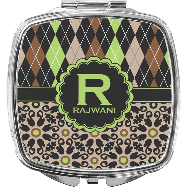 Custom Argyle & Moroccan Mosaic Compact Makeup Mirror (Personalized)