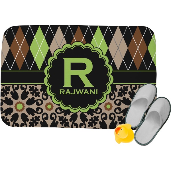 Custom Argyle & Moroccan Mosaic Memory Foam Bath Mat - 24"x17" (Personalized)