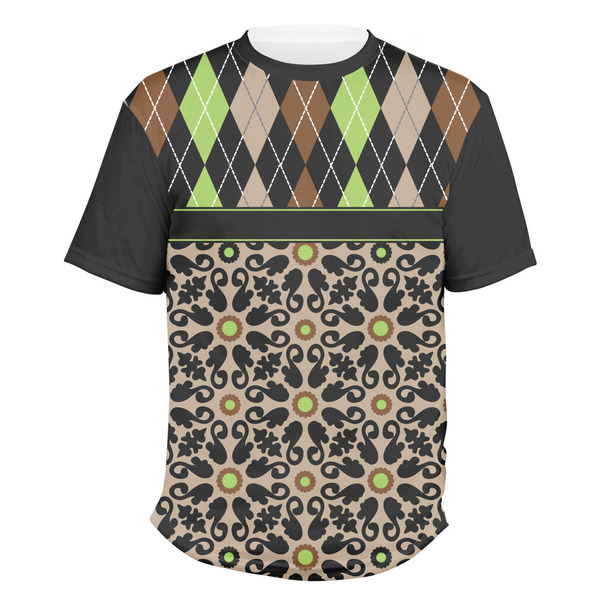 Custom Argyle & Moroccan Mosaic Men's Crew T-Shirt - X Large