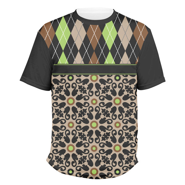 Custom Argyle & Moroccan Mosaic Men's Crew T-Shirt - 2X Large