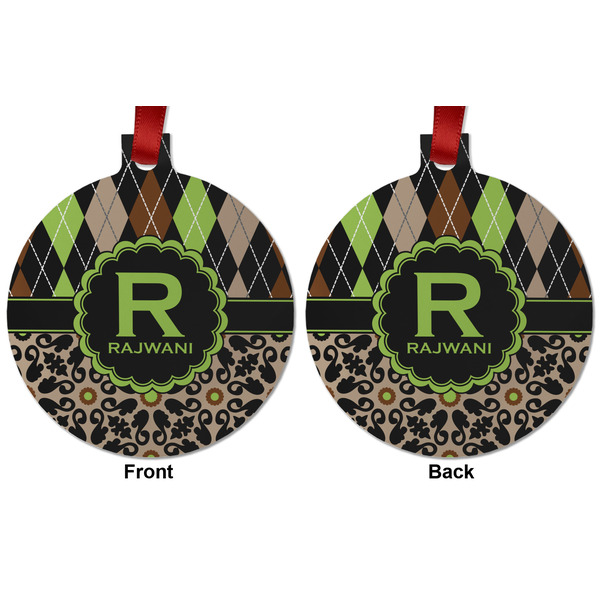 Argyle & Moroccan Mosaic Metal Ball Ornament - Front and Back