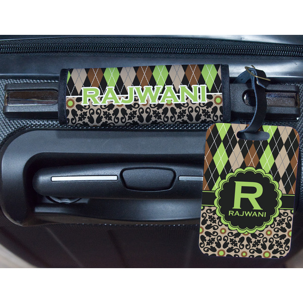 Argyle & Moroccan Mosaic Metal Luggage Tag & Handle Wrap - In Context