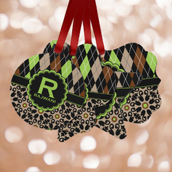 Argyle & Moroccan Mosaic Metal Ornaments - Double Sided w/ Name and Initial