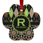 Argyle & Moroccan Mosaic Metal Paw Ornament - Double Sided w/ Name and Initial