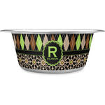 Argyle & Moroccan Mosaic Stainless Steel Dog Bowl (Personalized)