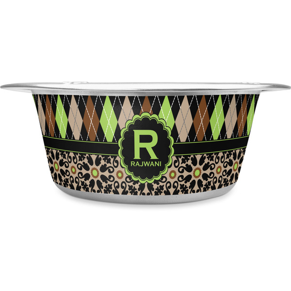 Custom Argyle & Moroccan Mosaic Stainless Steel Dog Bowl - Small (Personalized)