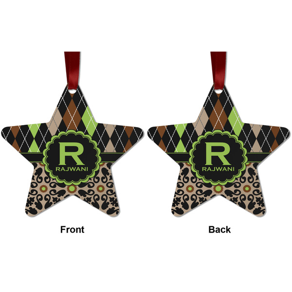 Argyle & Moroccan Mosaic Metal Star Ornament - Front and Back