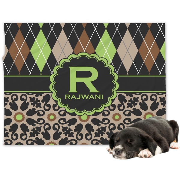 Custom Argyle & Moroccan Mosaic Dog Blanket - Large (Personalized)