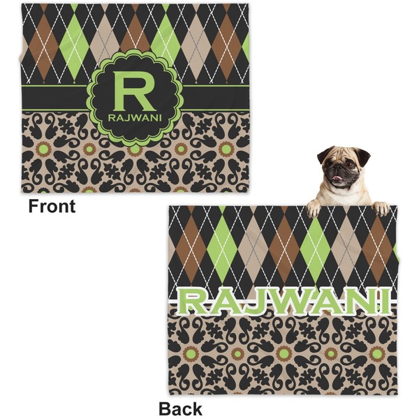 Argyle & Moroccan Mosaic Microfleece Dog Blanket - Large- Front & Back