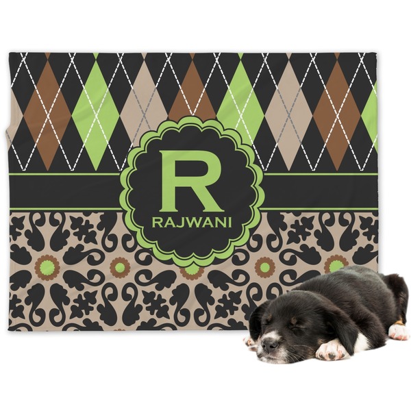 Custom Argyle & Moroccan Mosaic Dog Blanket (Personalized)