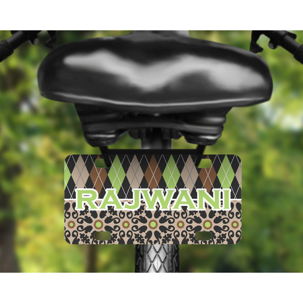 Argyle & Moroccan Mosaic Mini License Plate on Bicycle