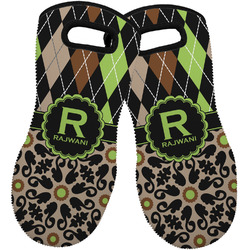 Argyle & Moroccan Mosaic Neoprene Oven Mitts - Set of 2 w/ Name and Initial