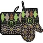 Argyle & Moroccan Mosaic Right Oven Mitt & Pot Holder Set w/ Name and Initial