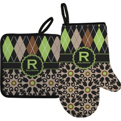 Argyle & Moroccan Mosaic Oven Mitt & Pot Holder Set w/ Name and Initial