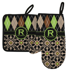 Argyle & Moroccan Mosaic Left Oven Mitt & Pot Holder Set w/ Name and Initial