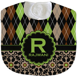 Argyle & Moroccan Mosaic Velour Baby Bib w/ Name and Initial