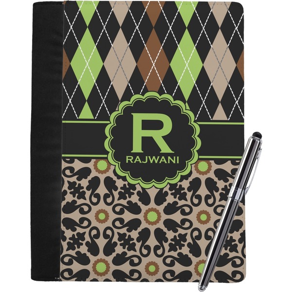 Custom Argyle & Moroccan Mosaic Notebook Padfolio - Large w/ Name and Initial