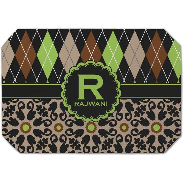 Custom Argyle & Moroccan Mosaic Dining Table Mat - Octagon (Single-Sided) w/ Name and Initial