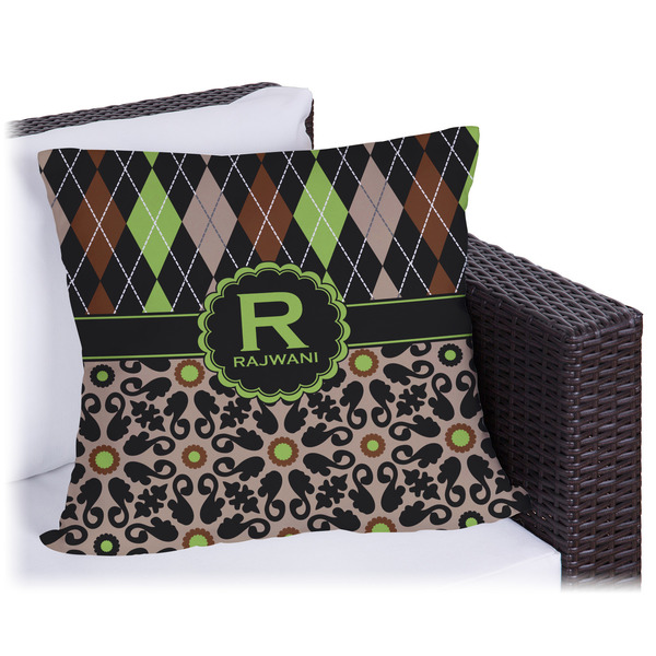 Custom Argyle & Moroccan Mosaic Outdoor Pillow - 18" (Personalized)