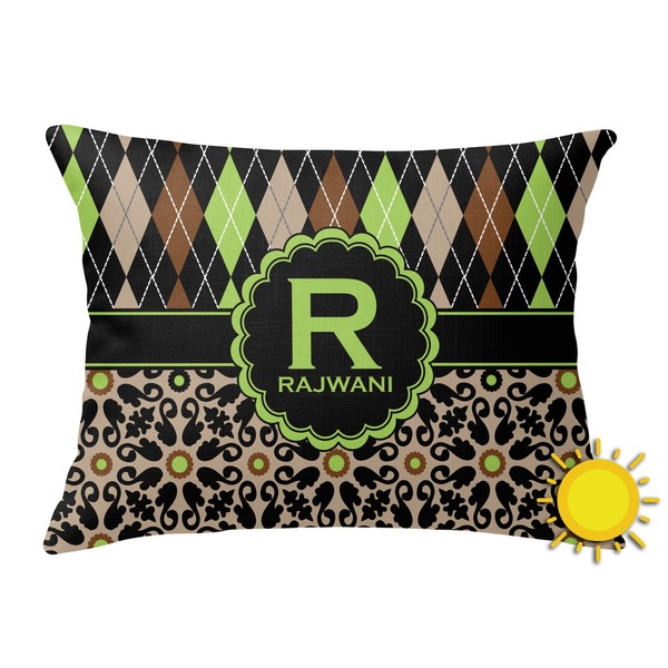 Custom Argyle & Moroccan Mosaic Outdoor Throw Pillow (Rectangular) (Personalized)