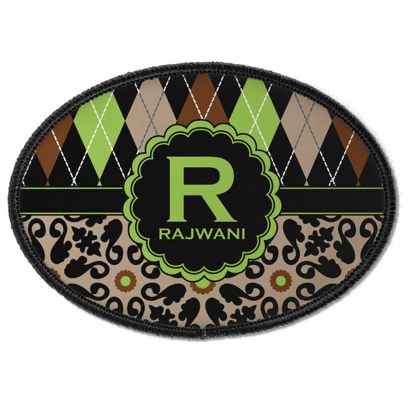 Custom Argyle & Moroccan Mosaic Iron On Oval Patch w/ Name and Initial