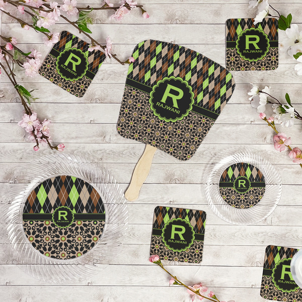 Argyle & Moroccan Mosaic Party Supplies Combination Image - All items - Plates, Coasters, Fans